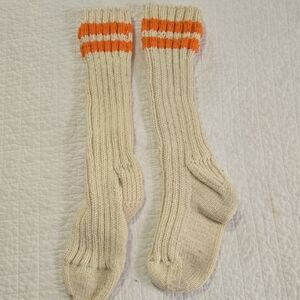 Hand crafted Made In Maine Wool Socks Cream And Orange Unisex OSFA